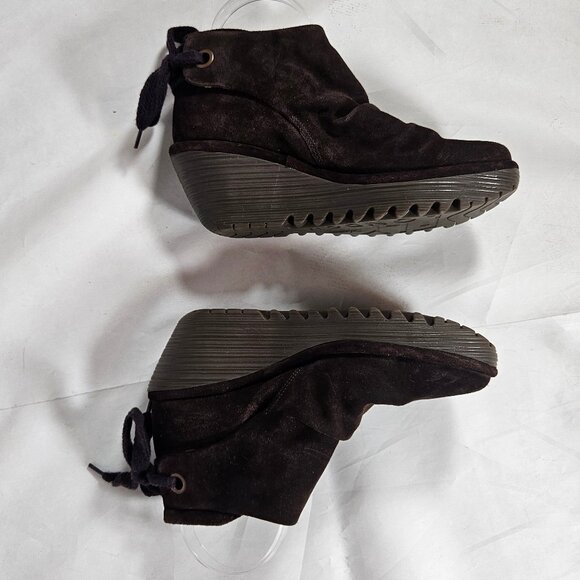 Fly London Brown Suede Booties Size 38 Women 6.5 Wedge Heel - Picture 6 of 10